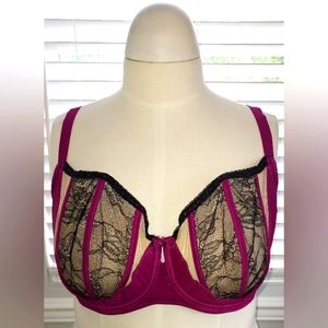 Cacique Sexy Support Purple with Black Lace Balconette Bra NWT